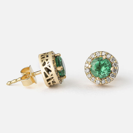 Yellow gold, emerald and diamonds Earrings