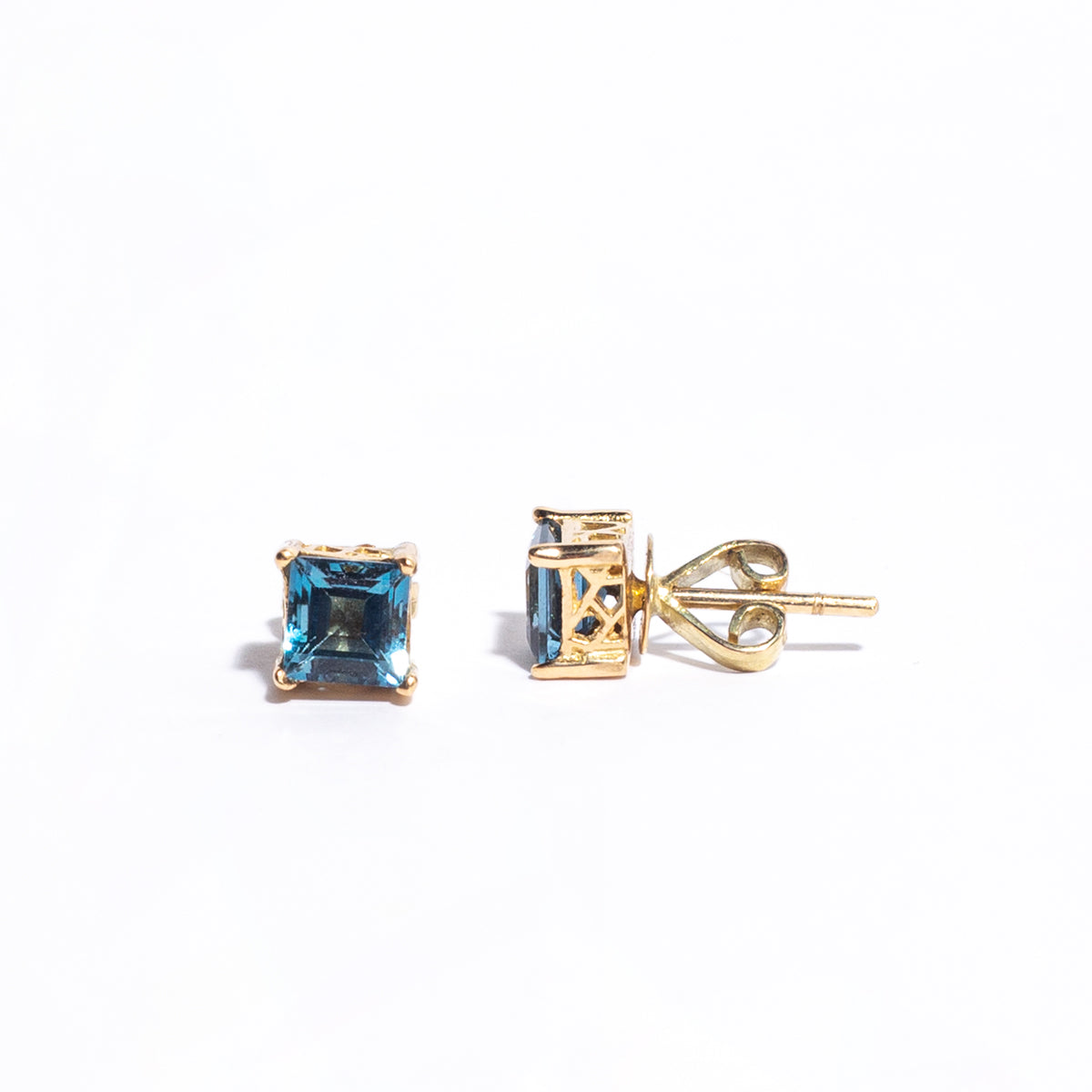 Yellow Gold with Blue Topaz Earrings 