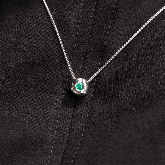 White gold and Emerald Charm