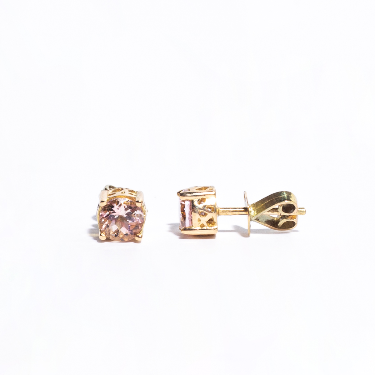 Yellow gold with Pink Tourmaline Earrings 